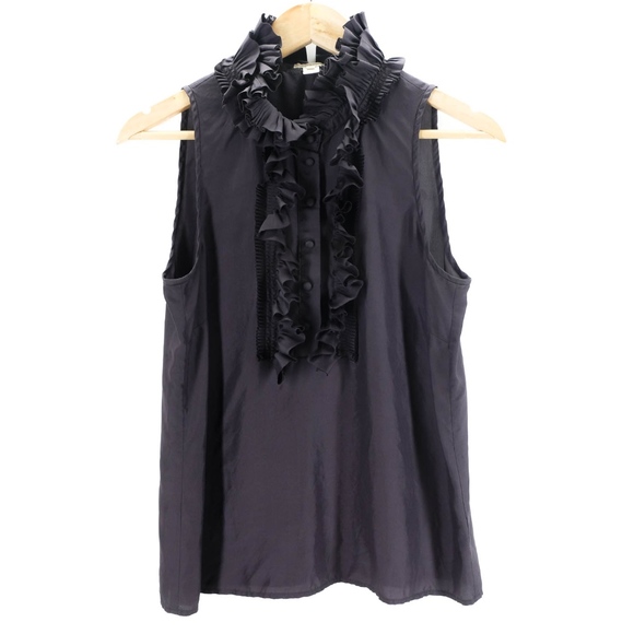 J. Crew Tops - J. Crew 100% Silk Ruffle Front Blouse Size 6 Gray